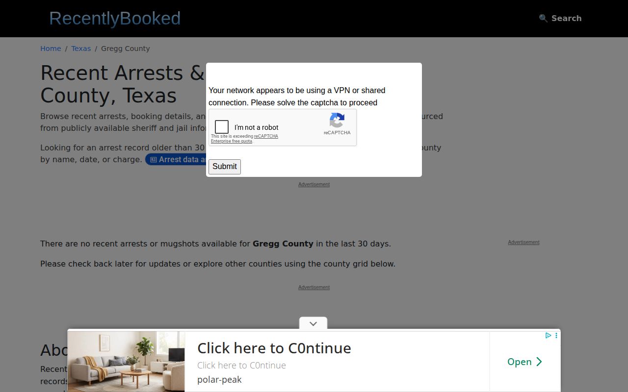 Unofficial Gregg County recent-booking page from RecentlyBooked